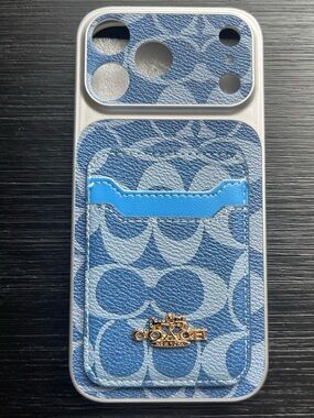 iPhone 17 Pro Max Coach Blue Signature Canvas Phone Case with Card Slot